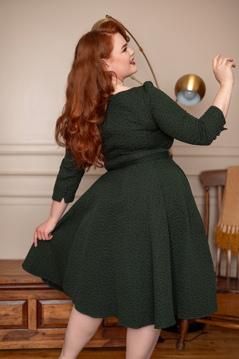 Gladys Embossed Floral Swing Dress in Plus Size